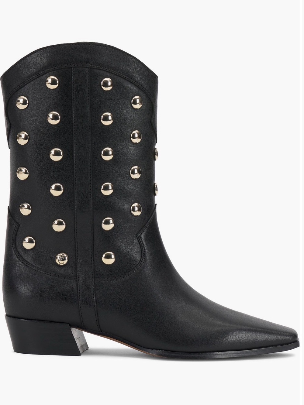 Vince Camuto Black Leather Gold-Stud Western Prilie Booties
